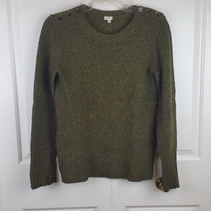 J. Crew Olive Tweed LS Button Shoulder Sweater S